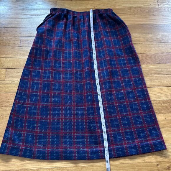 Vintage Cricket Lane Maroon & Blue Plaid Midi Skirt With Elastic Waist - Picture 5 of 11